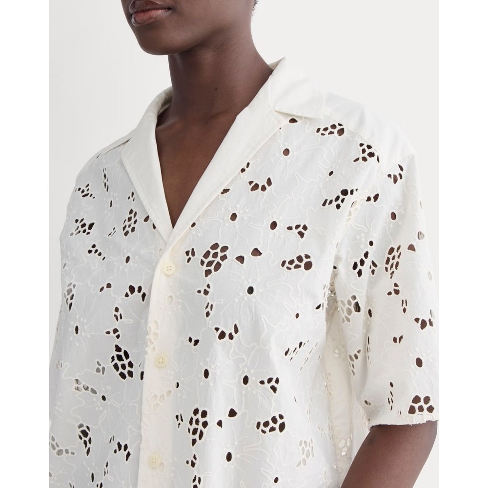Everlane The Eyelet Camp Shirt Women Large Bone White Organic Cotton Cottage NWT